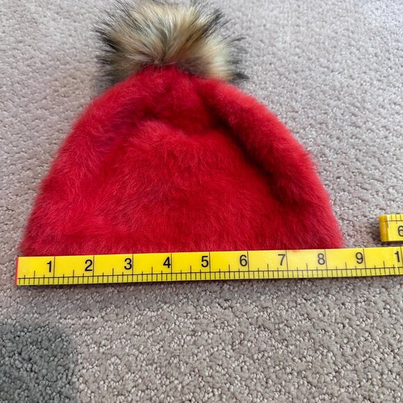 Anthropologie Torri Pommed Beanie Hat Faux Fur Pompom Red Boho Warm Ski Snow - Picture 8 of 9